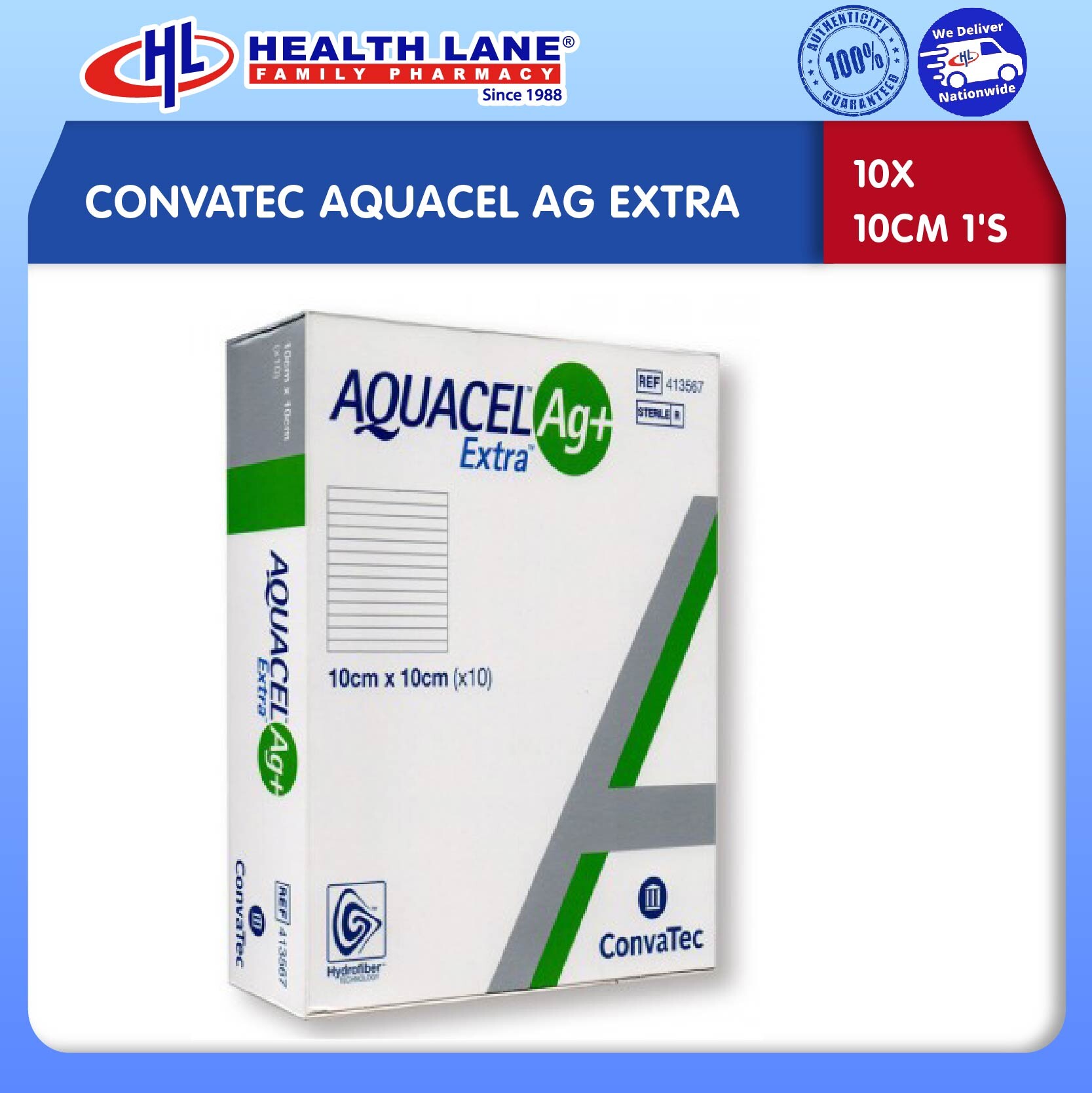 CONVATEC AQUACEL AG+ EXTRA 10X10CM (1'S)